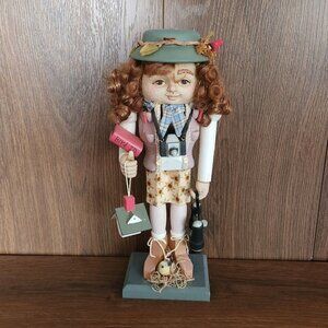 Vintage Wooden Girl Birdwatcher Nutcracker Christmas Seasonal Decor S32